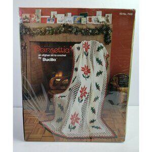Crochet Kit Bucilla Poinsettia Afghan Kit Christmas Craft New Sealed Kit 7948